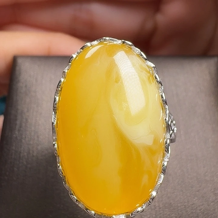 蜜蜡银S925镶嵌戒指戒指