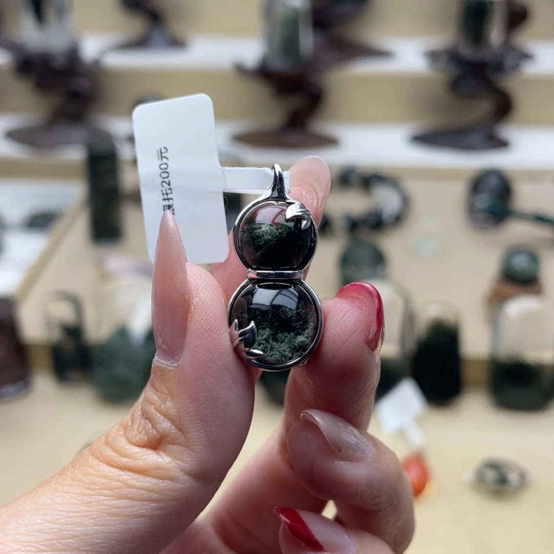 吊坠(不含链)银S925镶嵌水晶绿幽灵葫芦吊坠