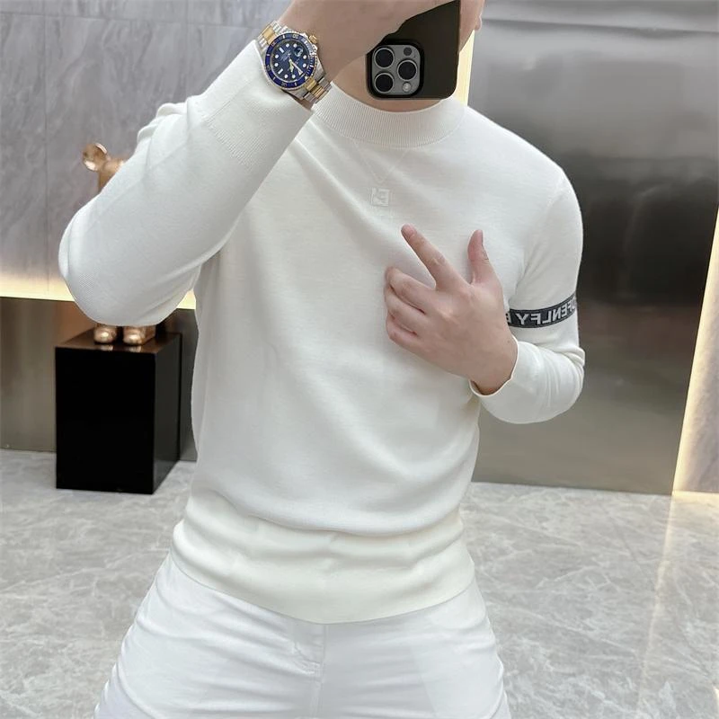 识易欧洲站秋冬季新款男士半高领修身毛衣保暖针织提花毛衣针织打