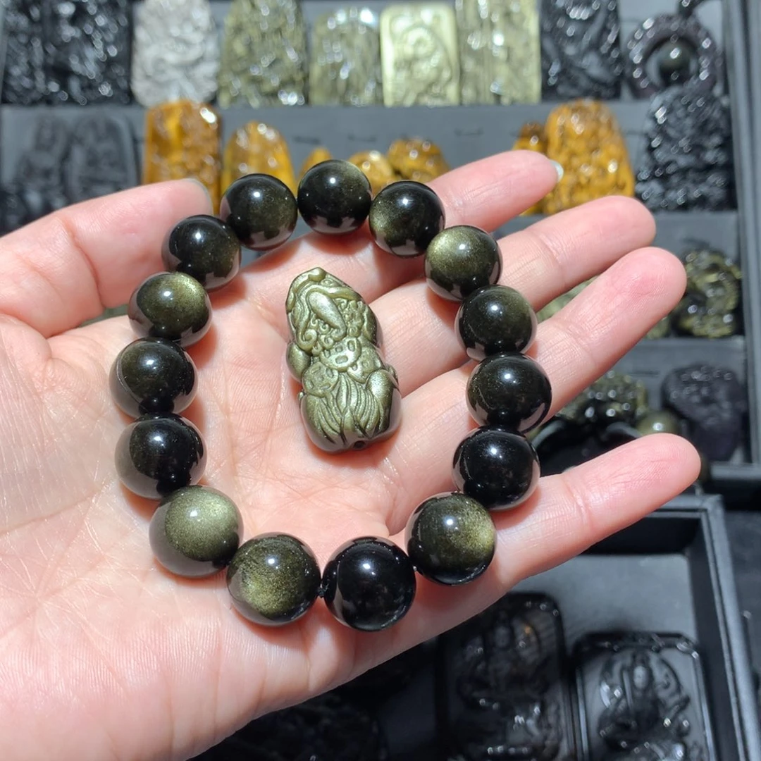 黑曜岩手串未镶嵌爱*李定制