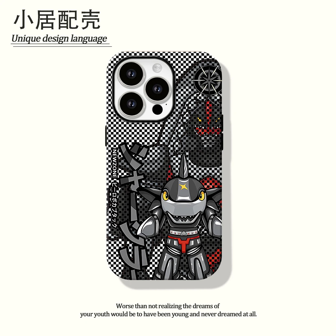 鲨鱼辣椒菲林二合一适用苹果16pro手机壳华为vivo小米oppo15/14男