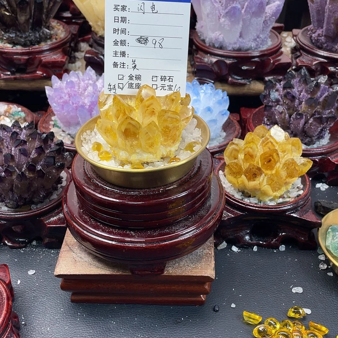 闪***电石材天然暴力黄水晶98