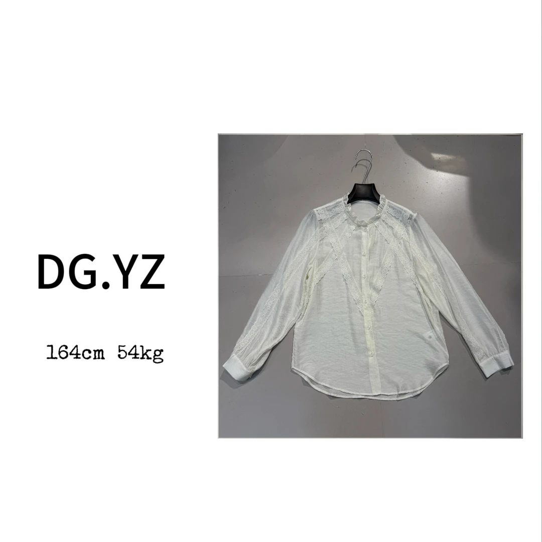 【樱子家】2310F木耳花边蕾丝线条拼接设计感衬衫