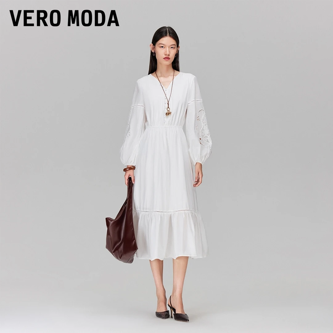 Vero Moda连衣裙女2025夏日穿搭新款收腰宽松法式灯笼袖32527D002