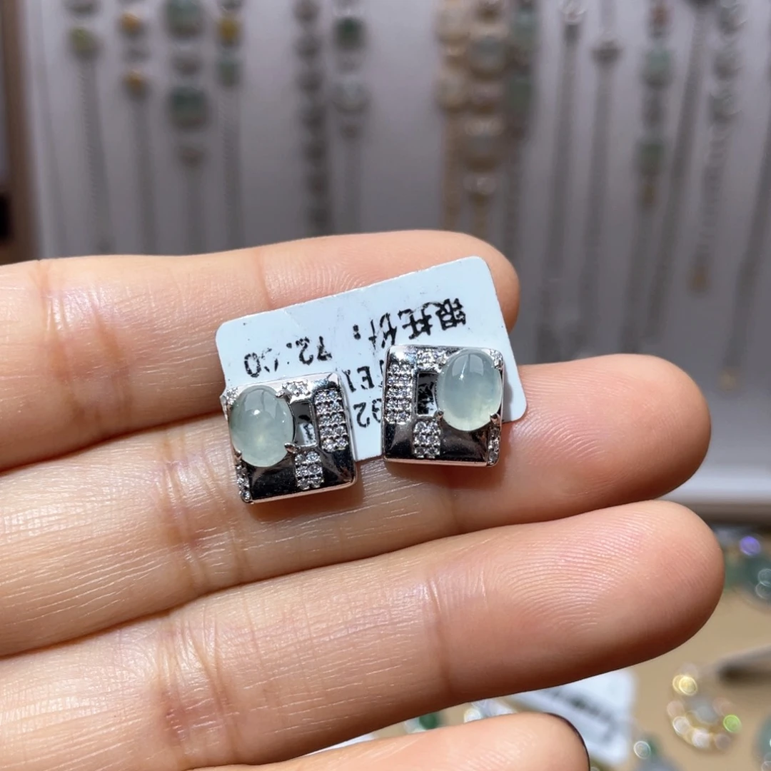 银S925镶嵌翡翠耳饰