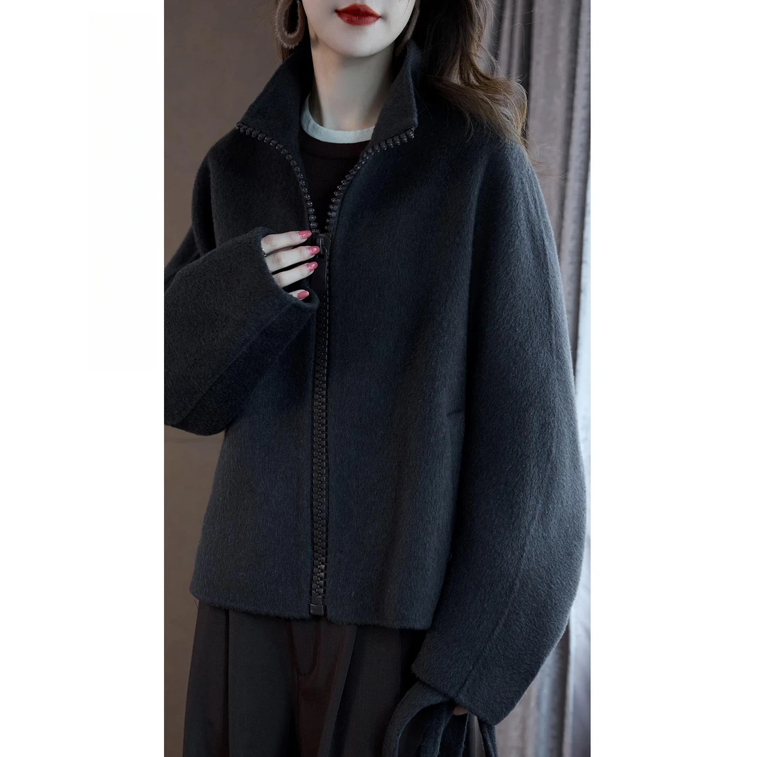 高端时尚大气双面呢含羊绒外套女新款秋冬流行羊毛显肤大衣中长款