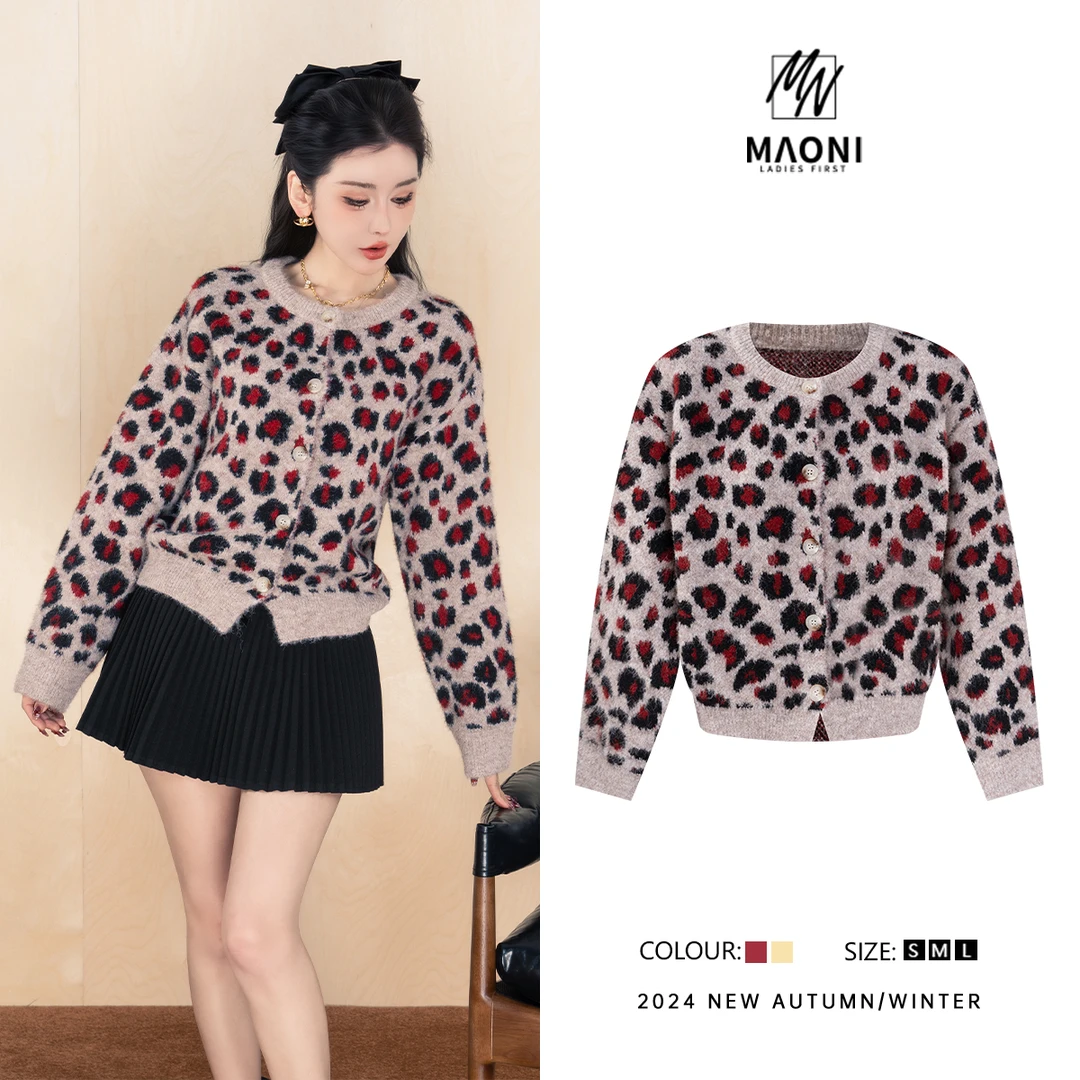 毛妮Peshe【豹纹慵懒】2025秋冬辣妹休闲性感设计感小众毛衣L1025