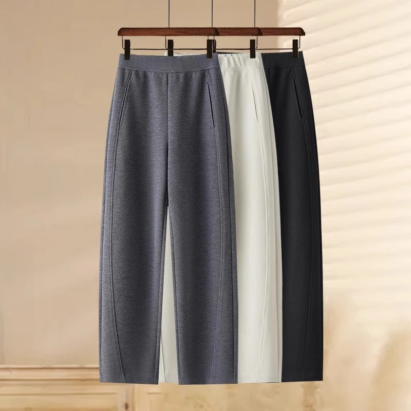 拉夏贝尔软糯直筒弯刀休闲裤女2025春秋新款时尚高腰显瘦香蕉卫裤