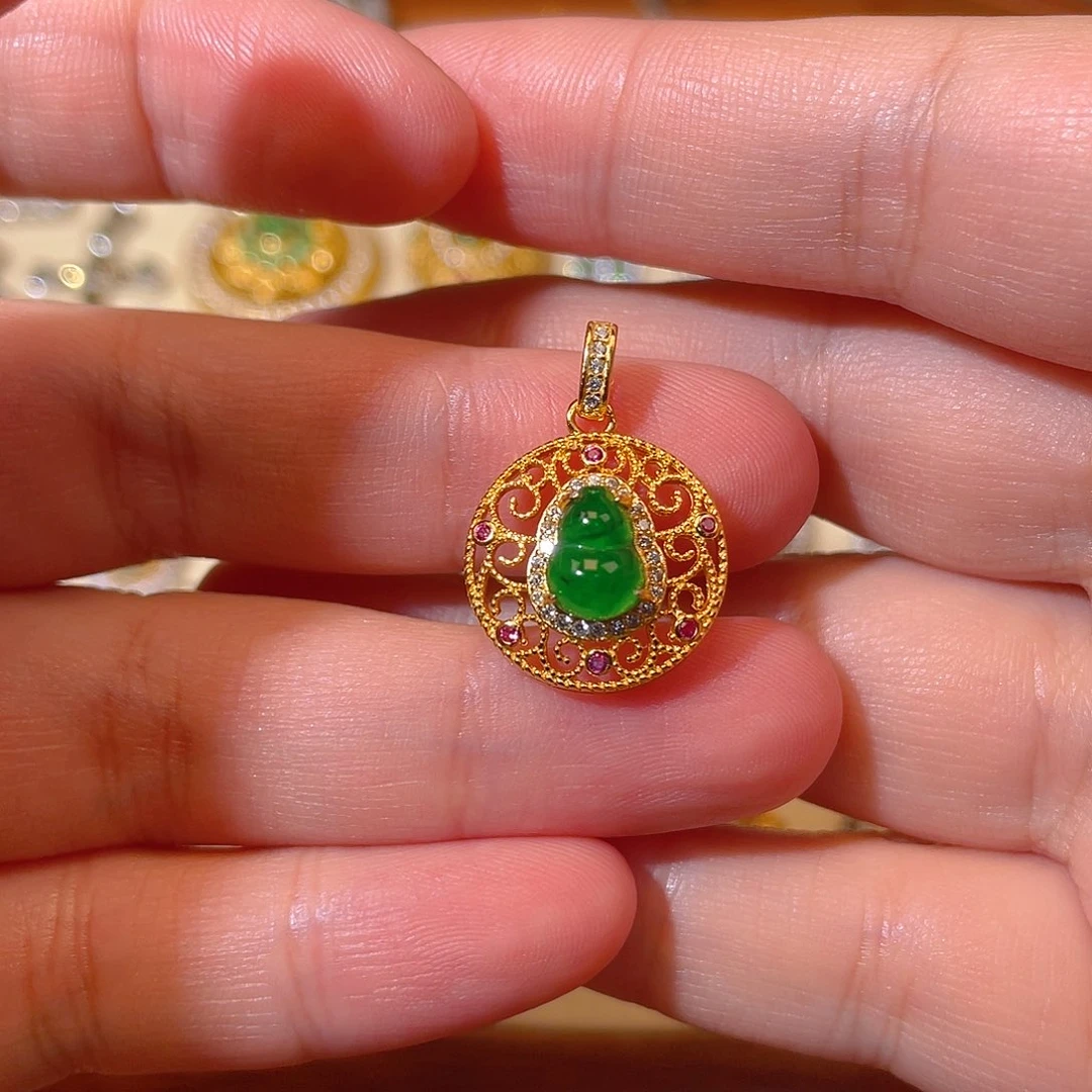 吊坠(不含链)银S925镶嵌翡翠