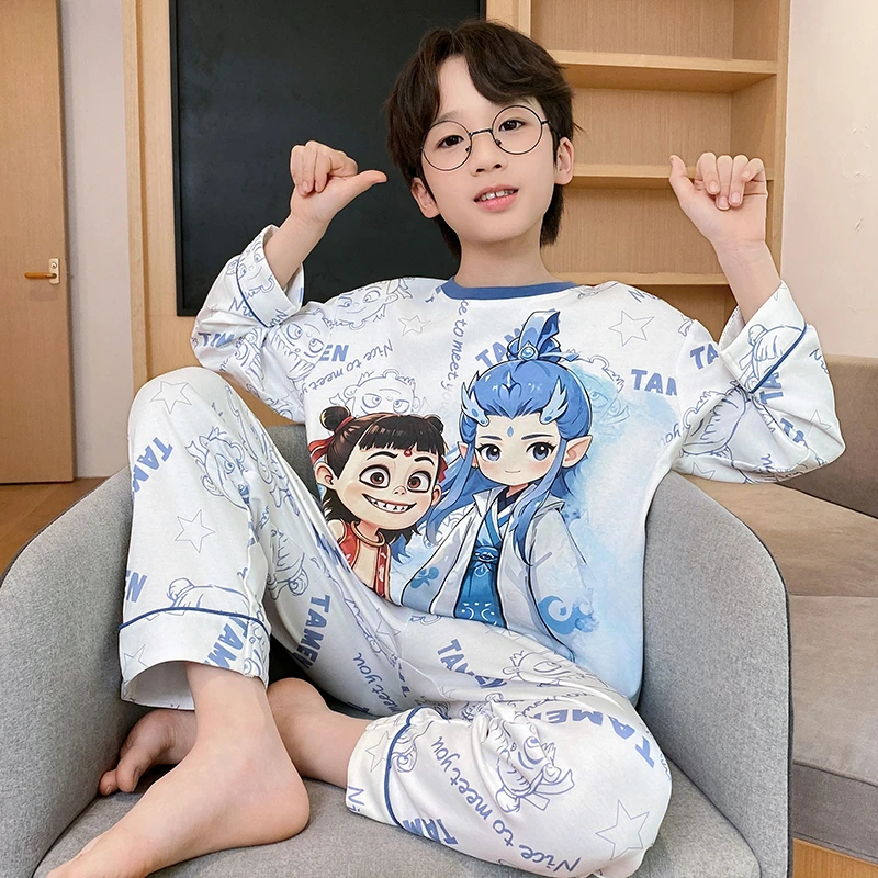 儿童春秋季男童2025纯棉睡衣长袖新款套装中大童小男孩洋气家居服