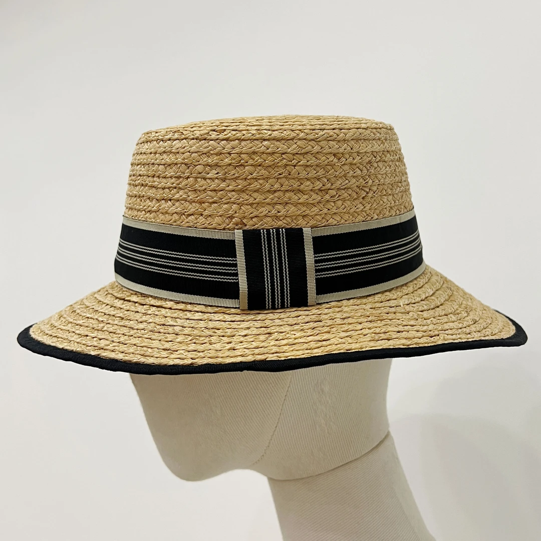 [X Y] |“英伦帽”新款撞色条纹织带拉菲草帽
