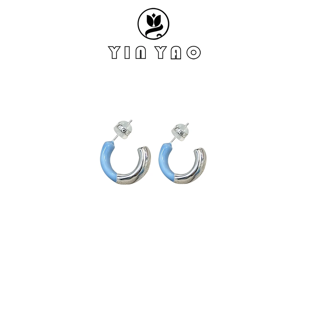 铜合金耳饰 【YINYAO原单设计日韩拼色蓝色欧美简约气质耳钉73