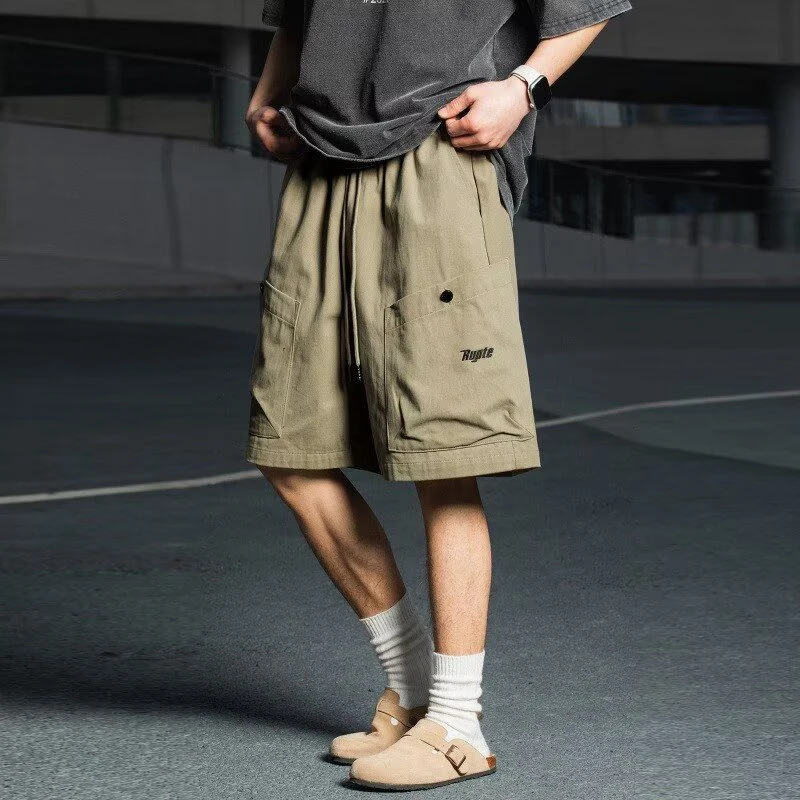 夏季口袋刺绣工装短裤潮牌休闲宽松裤子2025潮款男款短裤五分运动