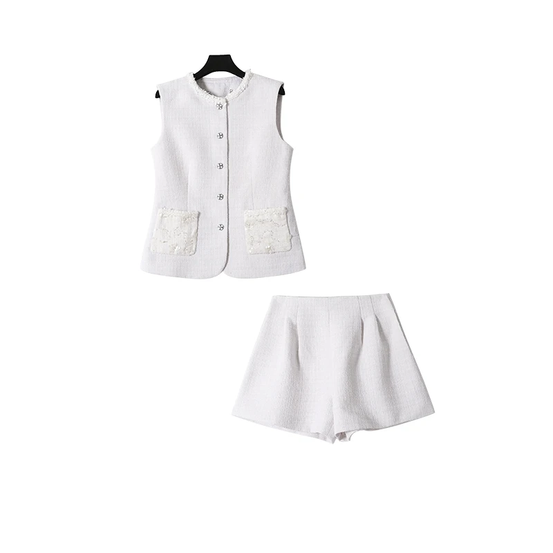 【马甲套装】高级感粗花呢马甲阔腿通勤短裤两件套16525