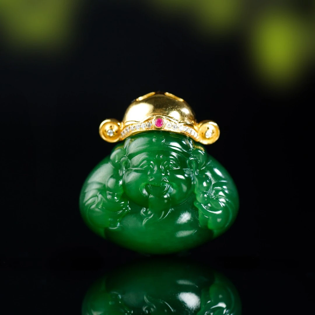 白玉世家多财多亿/18K金碧玉七号矿吊坠