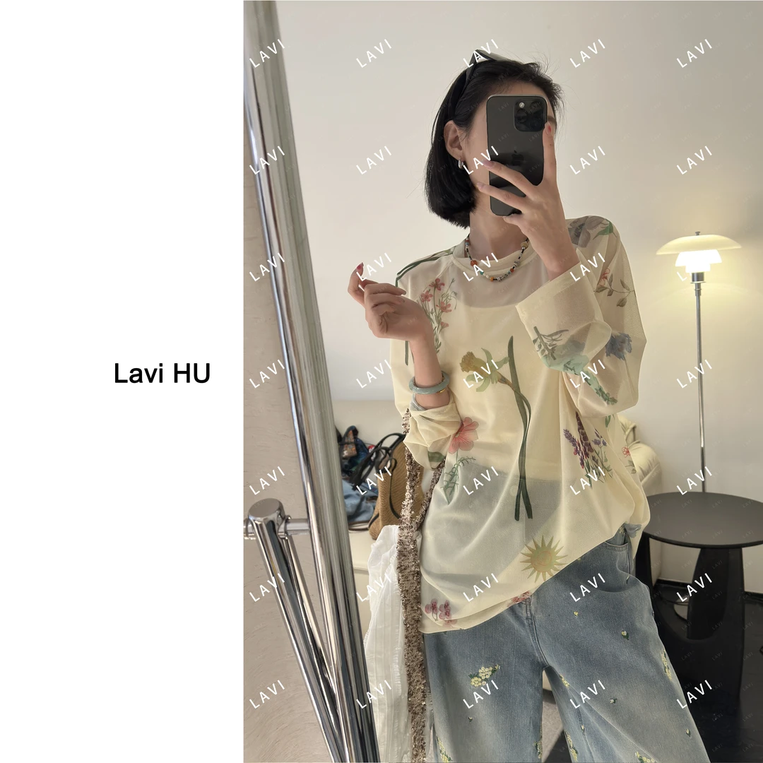 春意盎然 百搭时尚夏季薄款宽松印花花卉重工T恤5869