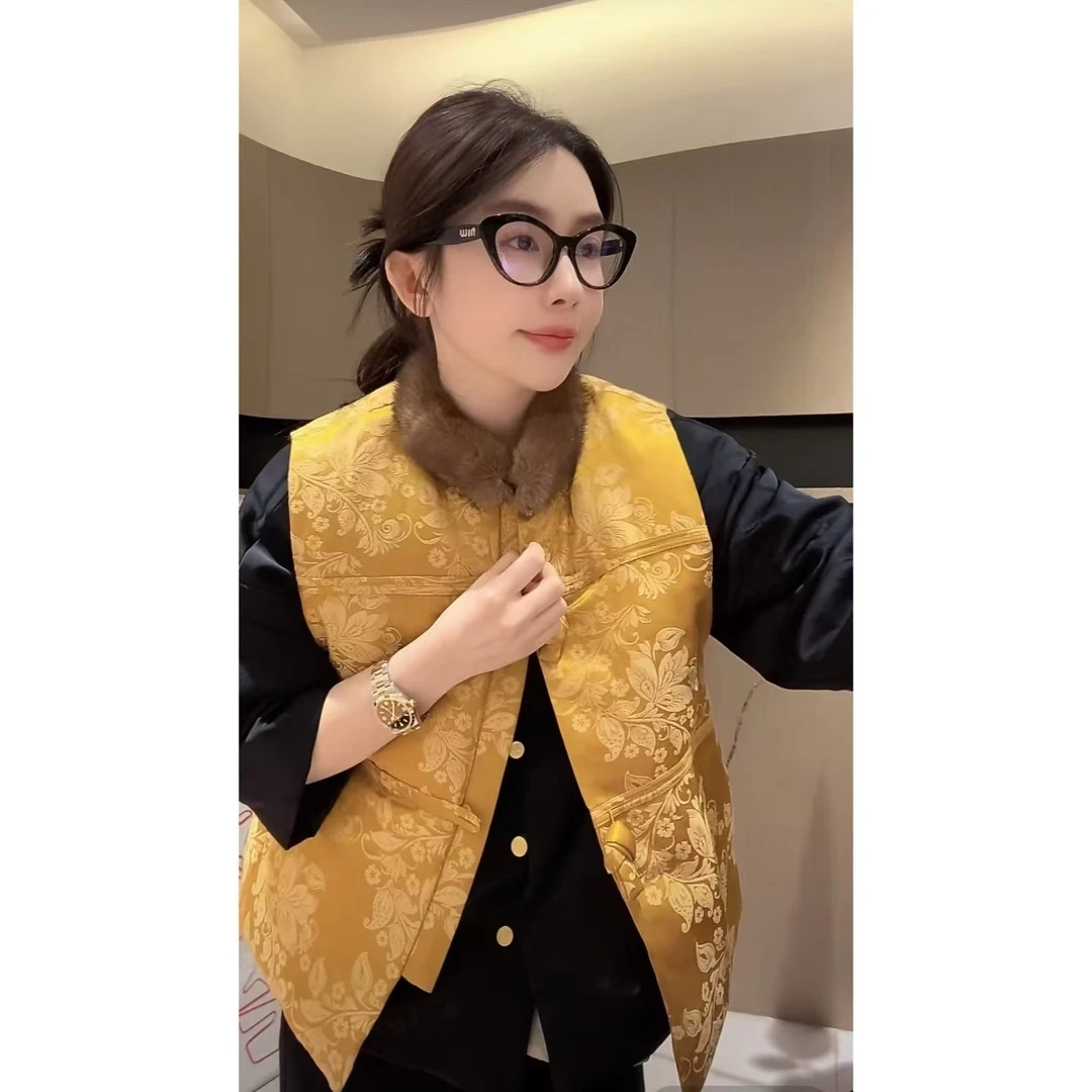 ZHUIMU.【楼兰】新中式国风高级气质提花拼接水貂毛马夹ZM7982