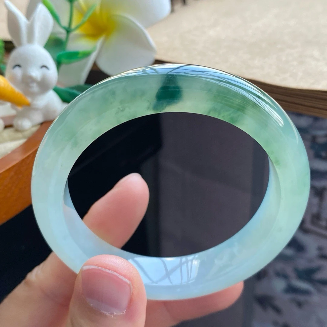 403盘！冰飘花果冻镯2627号53.3-12.7-8.7 这飘花很有杜天然翡翠