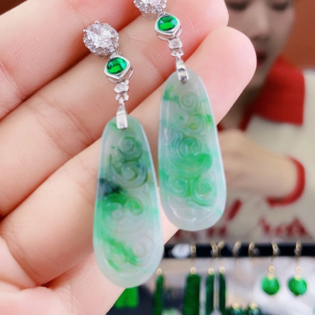 翡翠银S925镶嵌耳饰