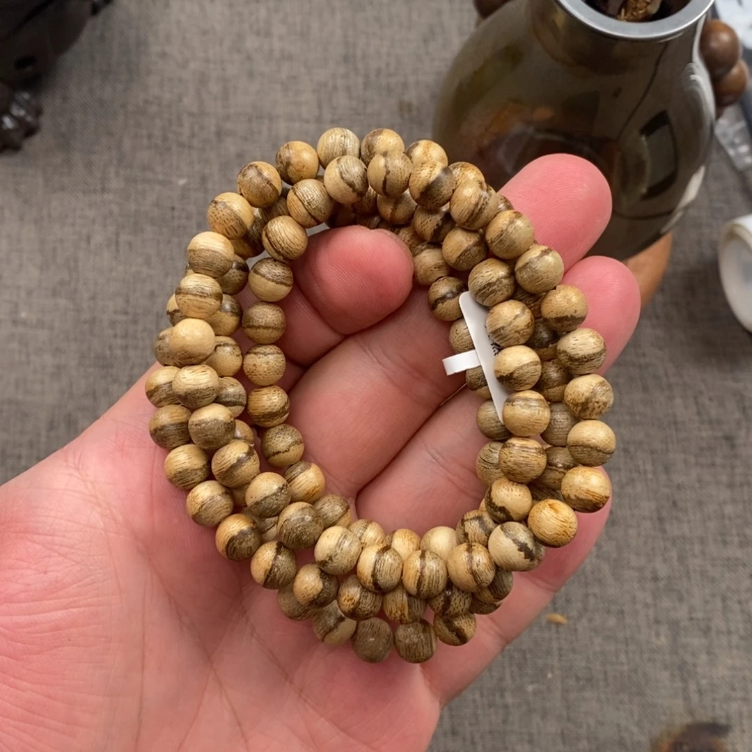 沉香手串天然沉香 马来沉香8mm108颗 多圈念珠款