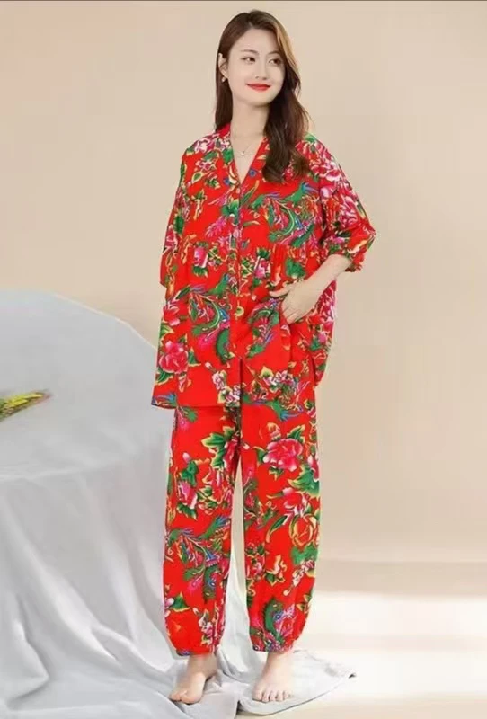 大花七分袖女套装网红服装民族风