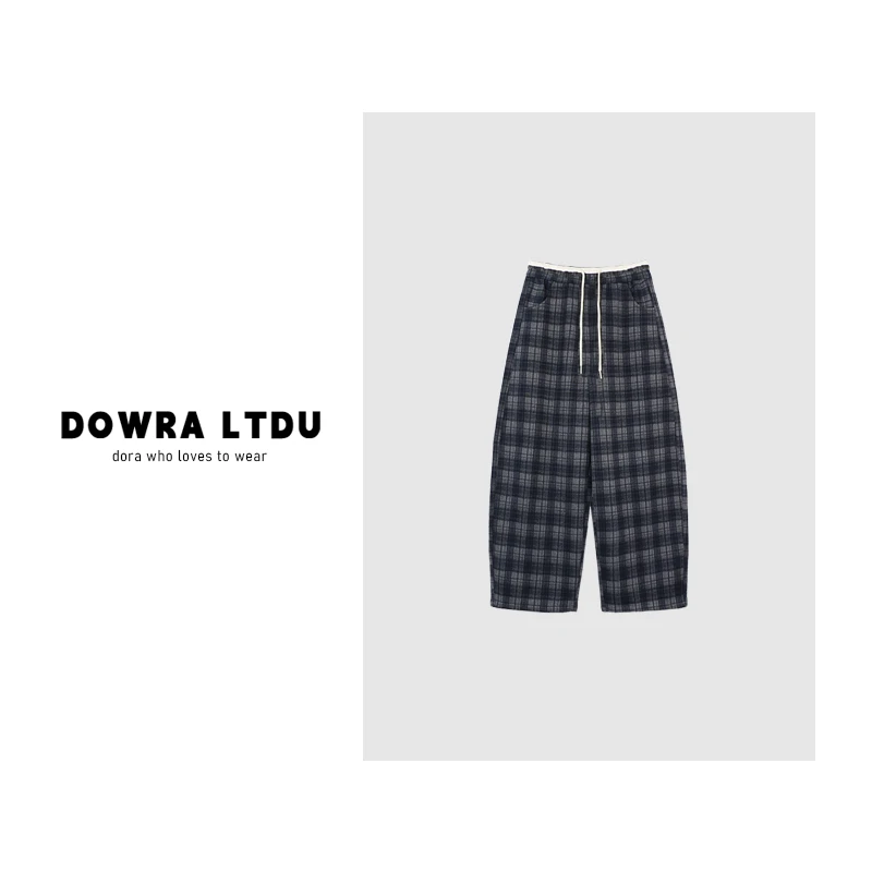 朵拉【淡然步调】2025年秋季新款松紧带格子百搭休闲裤11-7687