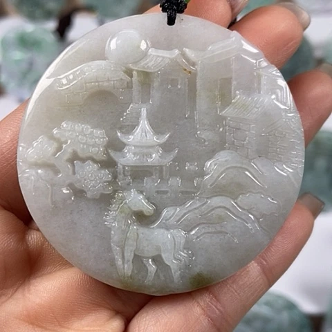 翡翠颈饰未镶嵌山水马到成功洒黄翡福利