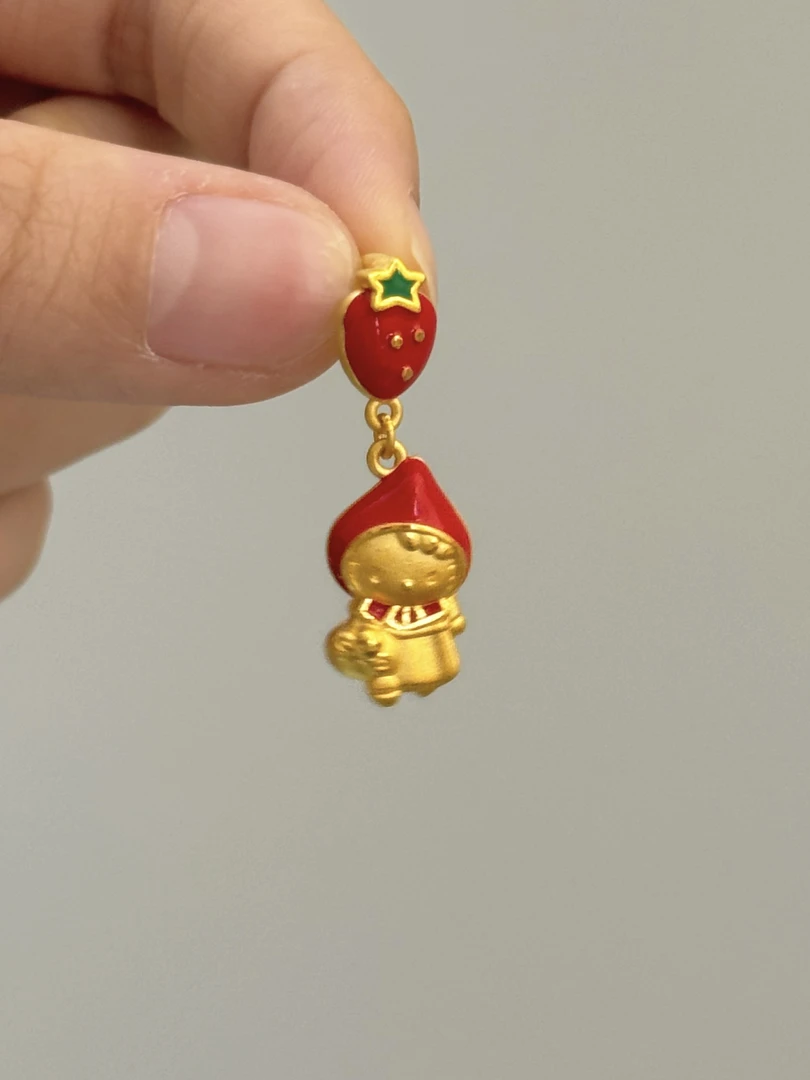 贝贝黄金 足金999 草莓kt提溜 珐琅彩 吊坠 101