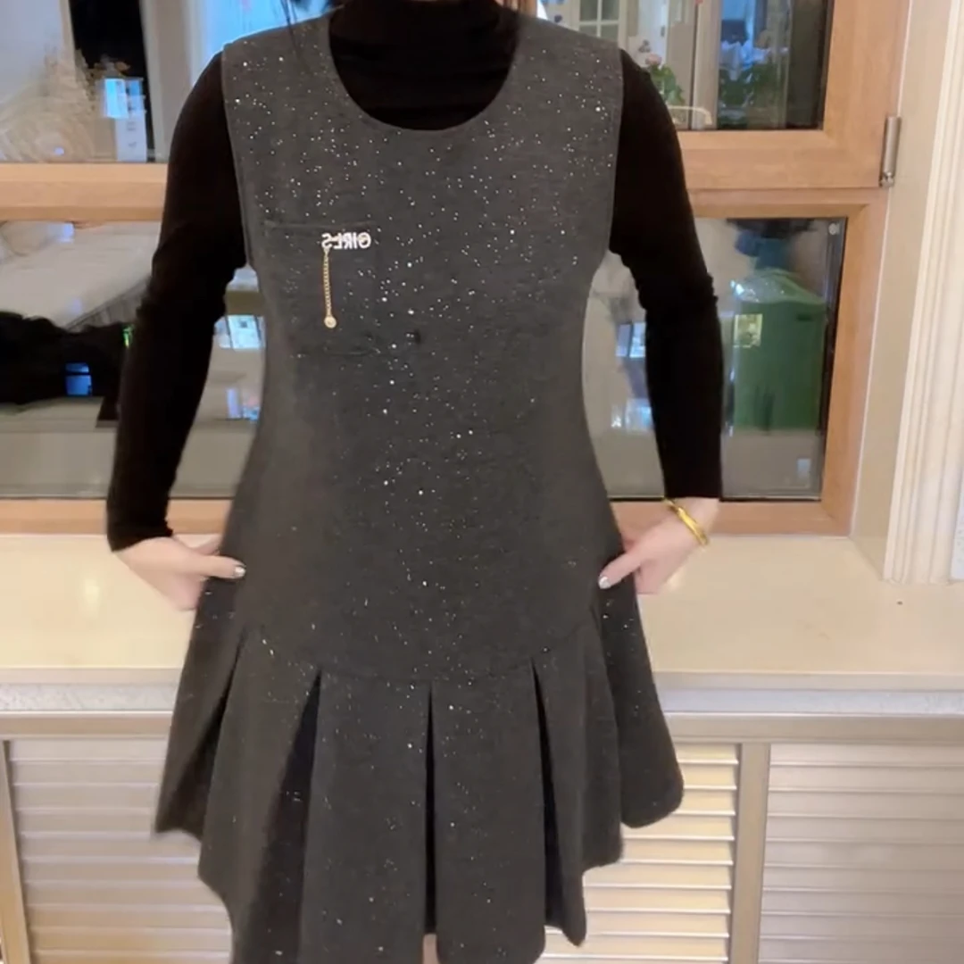 女士秋冬小香风宽松显瘦遮肉无袖马甲裙打底连衣裙