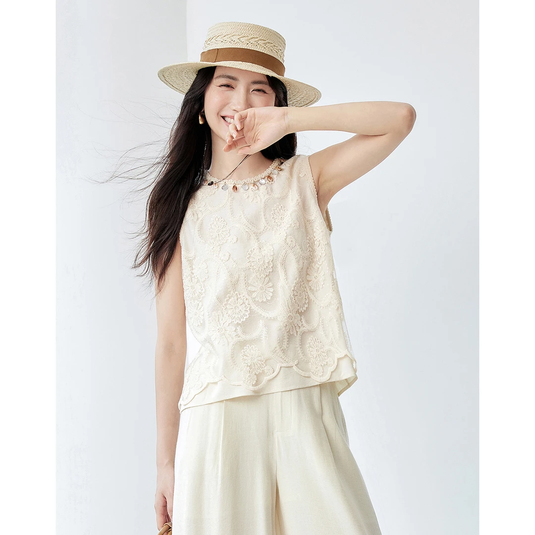 【林一专属】朗文斯汀精致亮片钉珠无袖小衫DTMX5205A12786