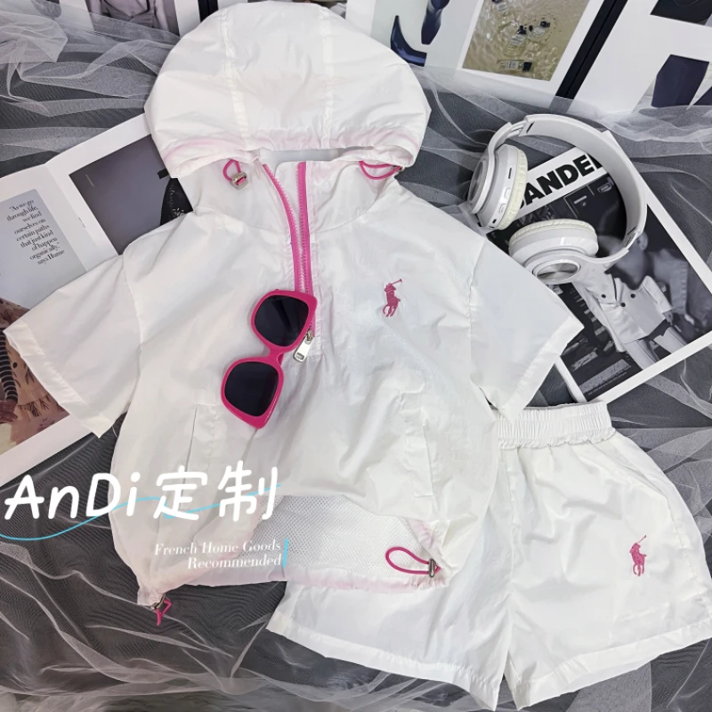 〖ANDI〗安迪订制女童夏季新款连帽短袖短裤两件套套装4210