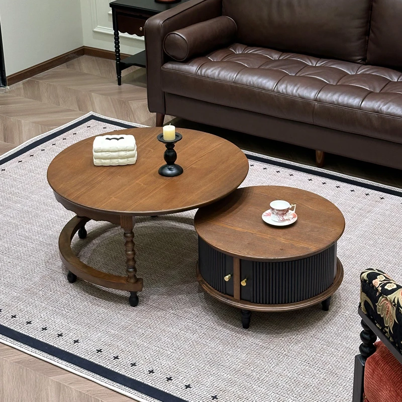 BESTFURN中古风客厅茶几家用创意圆形北欧简约储物后现代茶几