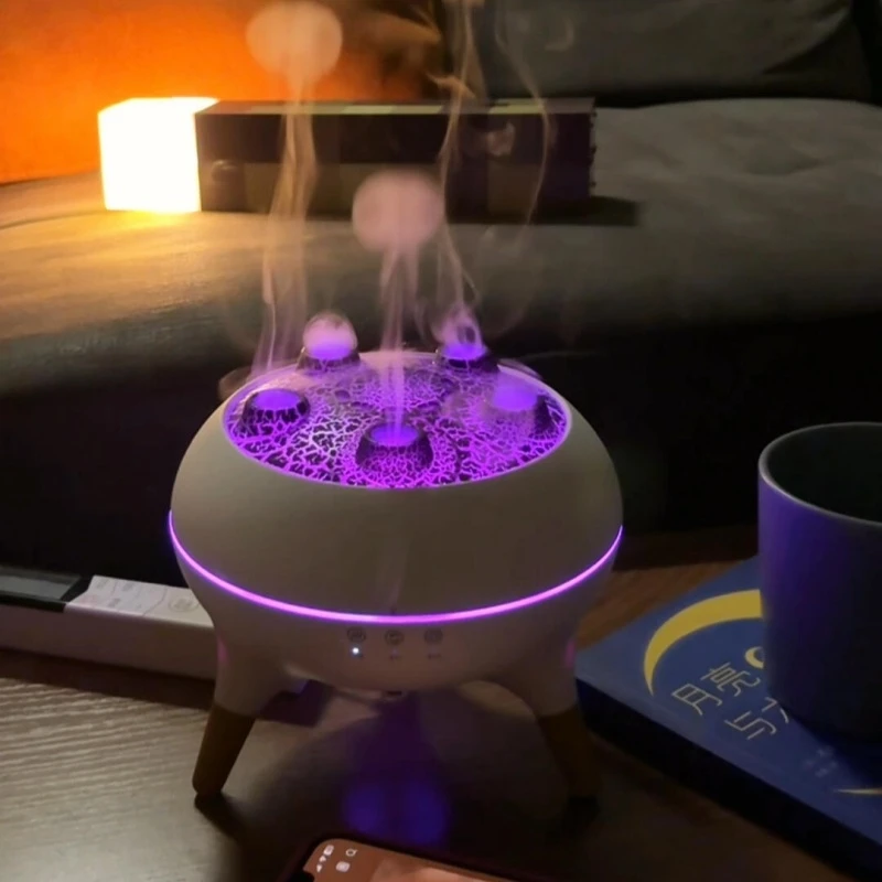 水母香薰加湿器卧室家用静音小型火焰吐雾圈办公室桌面多孔扩香机