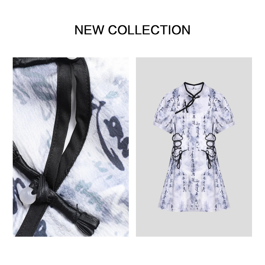 【洛美美专属】水墨画质感短袖连衣裙 L3F28056