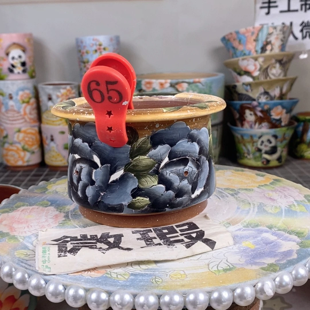 紫砂花盆红陶手绘花盆