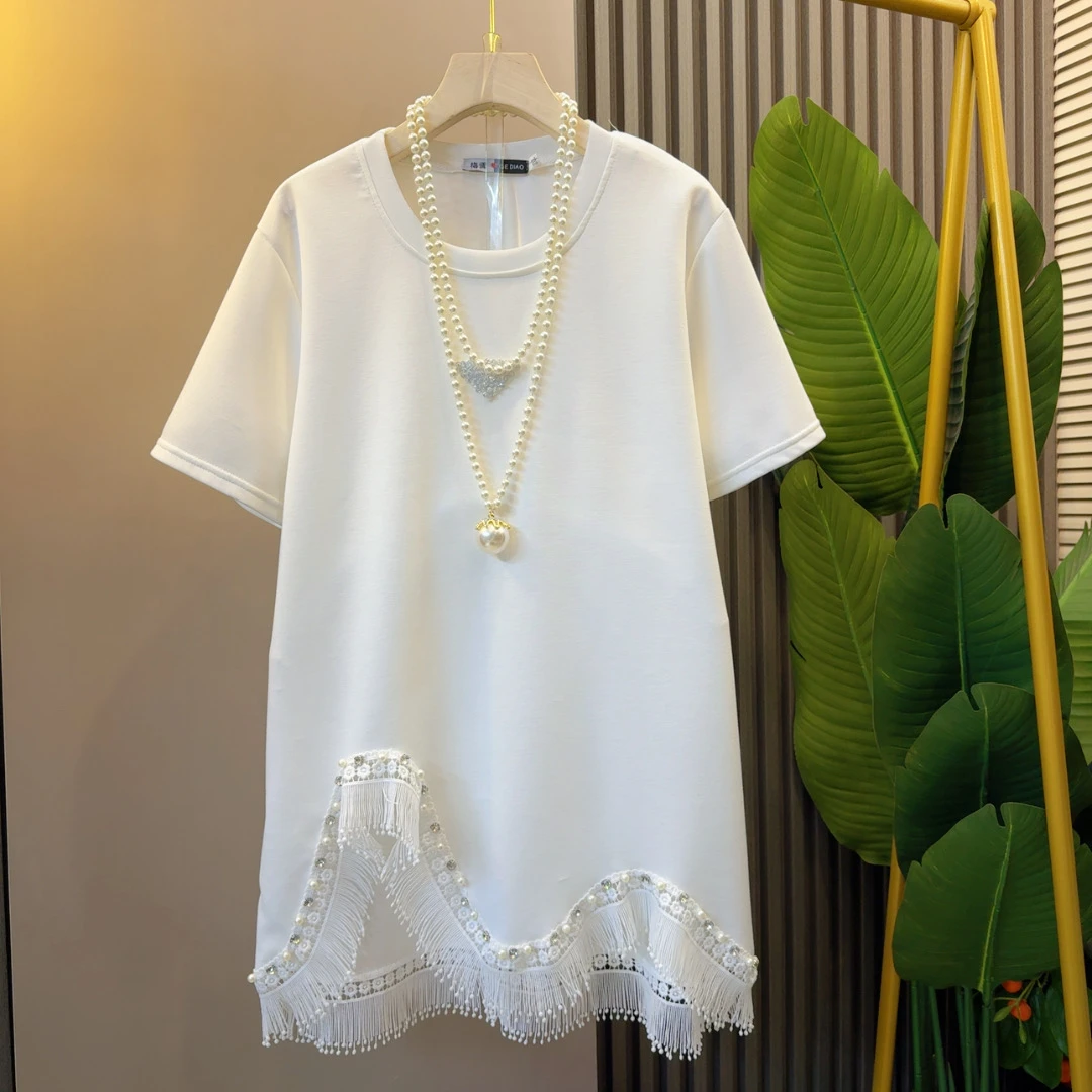 高端微胖不规则流苏显瘦气质仙女衫衣长74左右