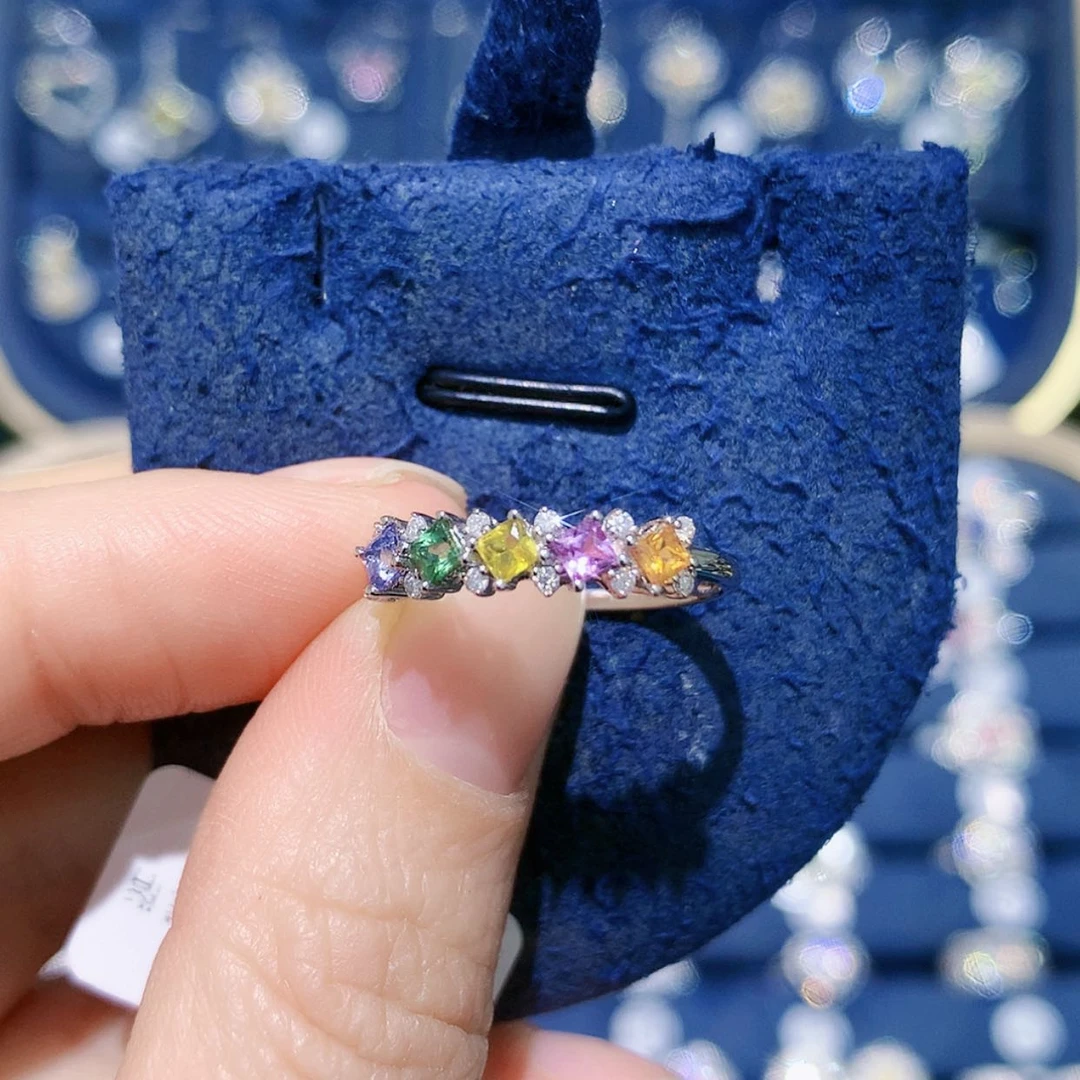 【闪购商品】戒指彩色蓝宝石铂Pt950镶嵌蓝宝石排戒