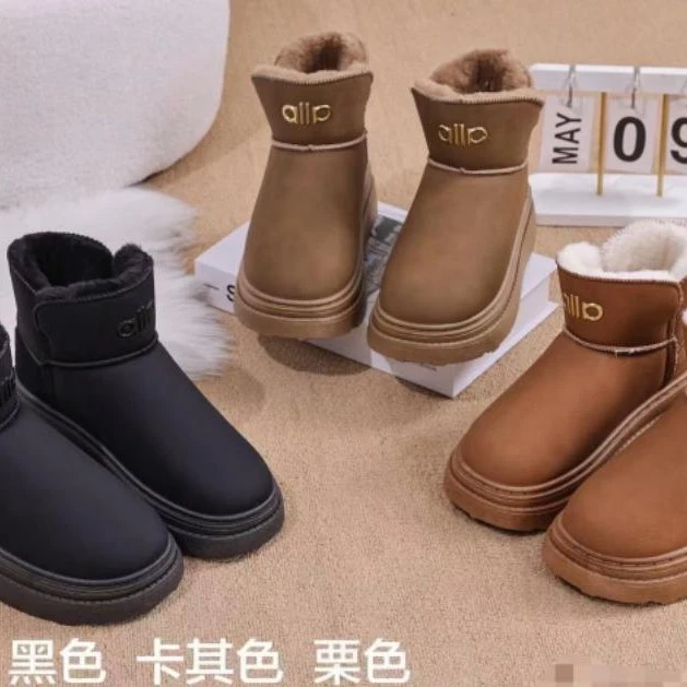 女款短筒雪地靴系带厚底加绒保暖棉靴时尚百搭可翻折两穿冬季