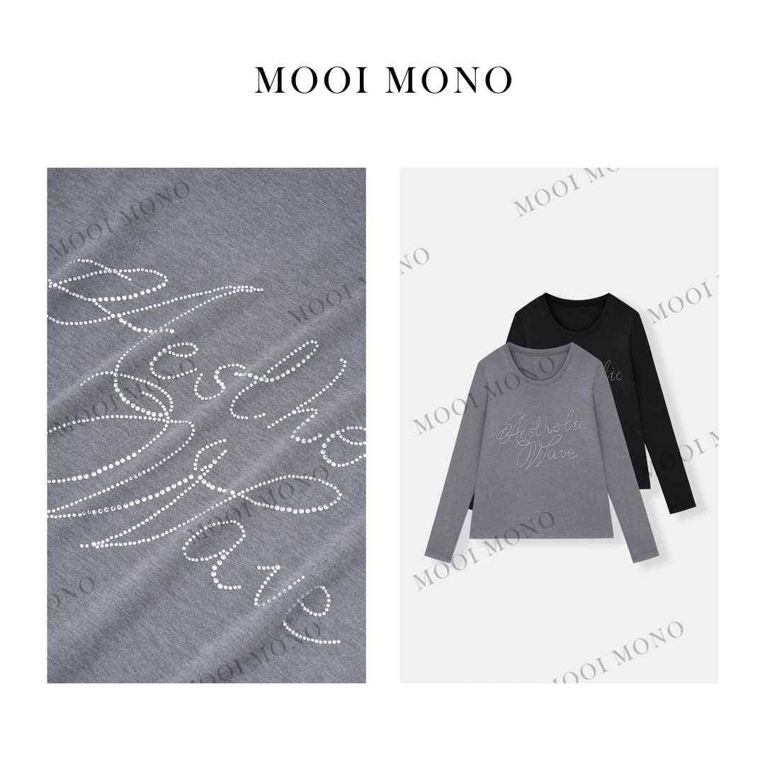 MOOI MONO"字母T恤"显瘦早春时尚遮肉百搭烫钻长袖T恤 T077A51