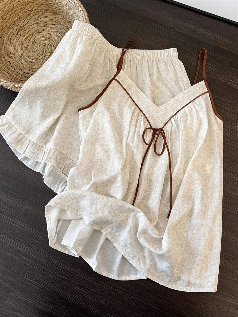 【DMXJ大梦想家】新中式国风碎花吊带睡衣女夏款宽松短裤家居服套装