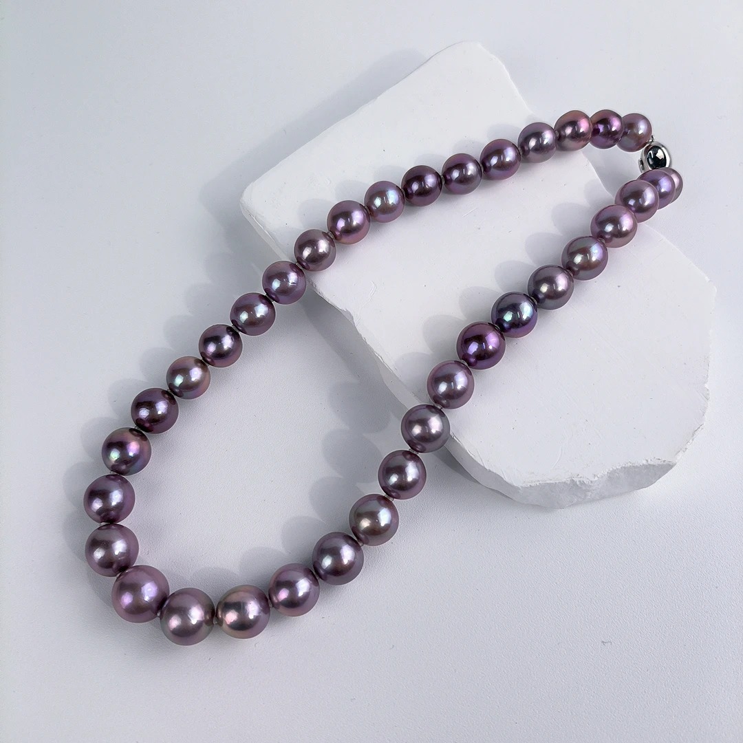 "炫紫"稀缺妖孽紫天然色珍珠项链 11-14mm