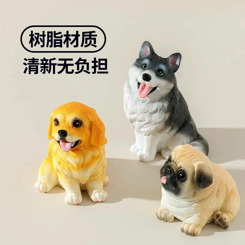 新款网红可爱汪星人仿真小狗二哈巴哥树脂模型汽车桌面家居摆件
