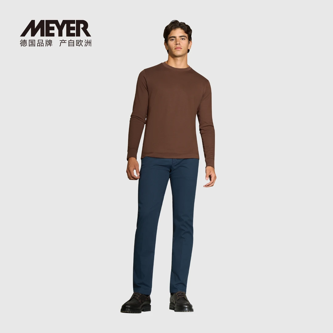 MEYER德国迈雅 休闲裤男蓝色格纹柔软秋冬款轻修身25591-COMO