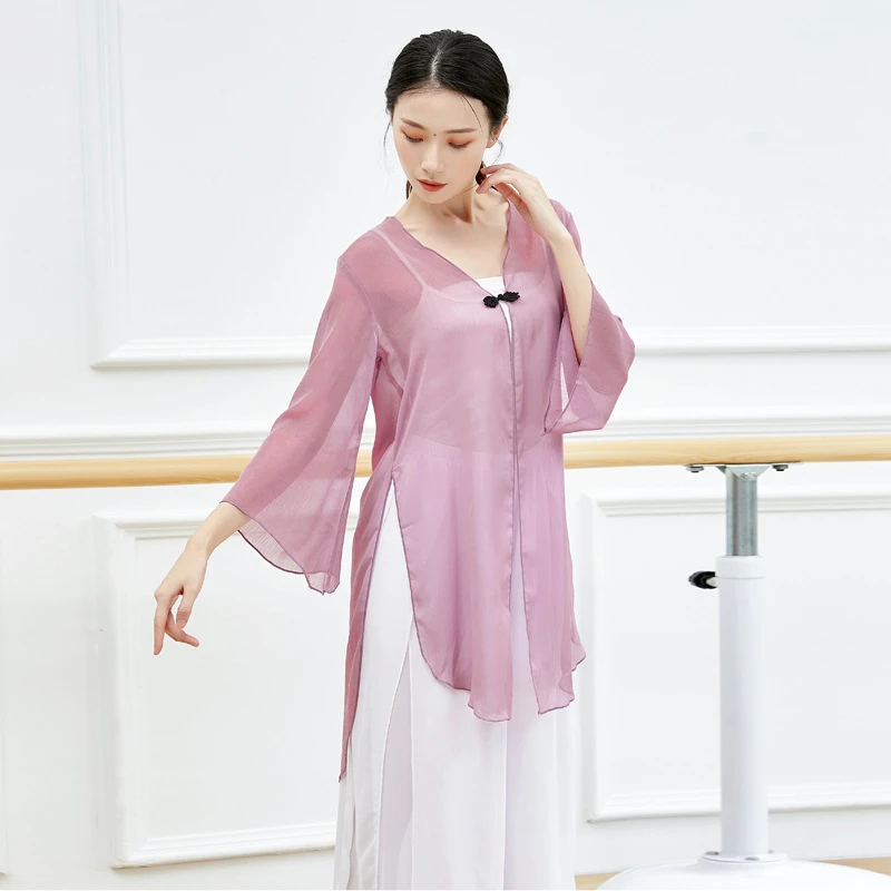 古典舞练功服女成人上衣飘逸宽松开衫舞蹈演出服形体身韵服长纱衣
