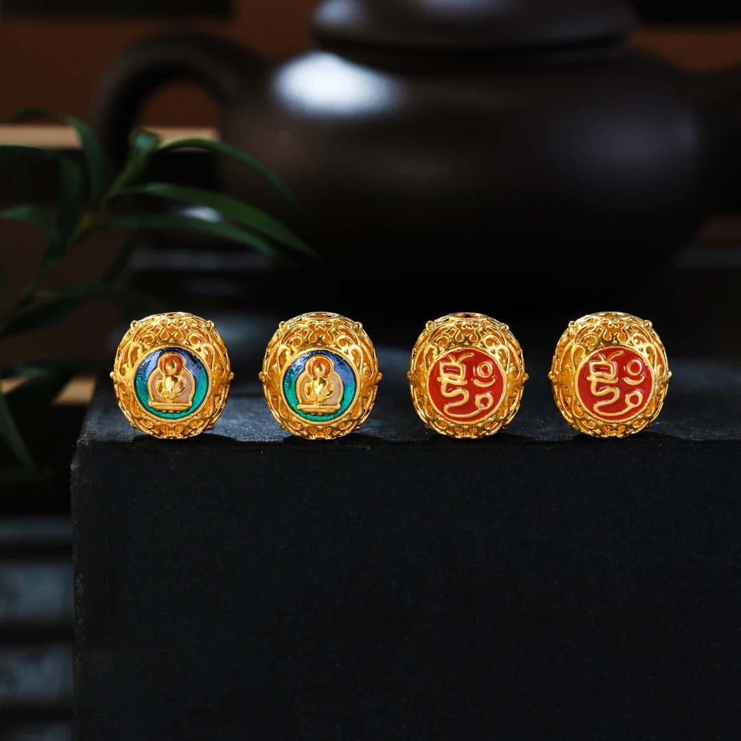 【金豆工厂】18K金高温烧蓝药师扎基隔珠花丝桶珠老型珠（厚5D金）E