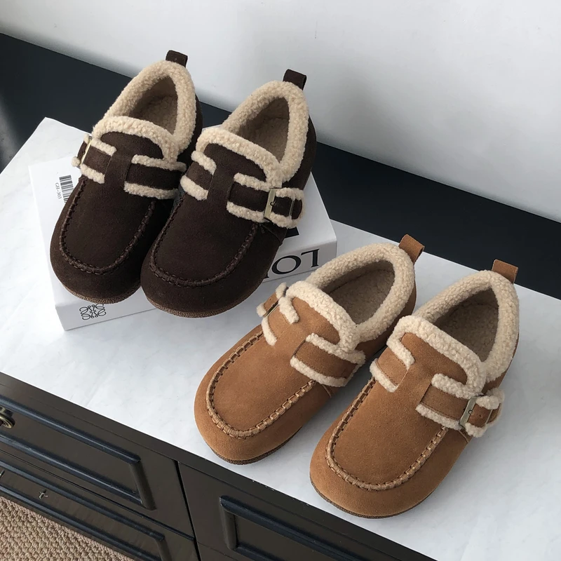 真皮平底勃肯鞋女加绒保暖豆豆鞋2025新款冬季百搭一脚蹬毛毛鞋潮