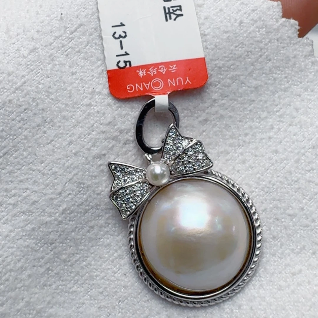 银S925镶嵌拼合珍珠（马贝珠）颈饰@@md012