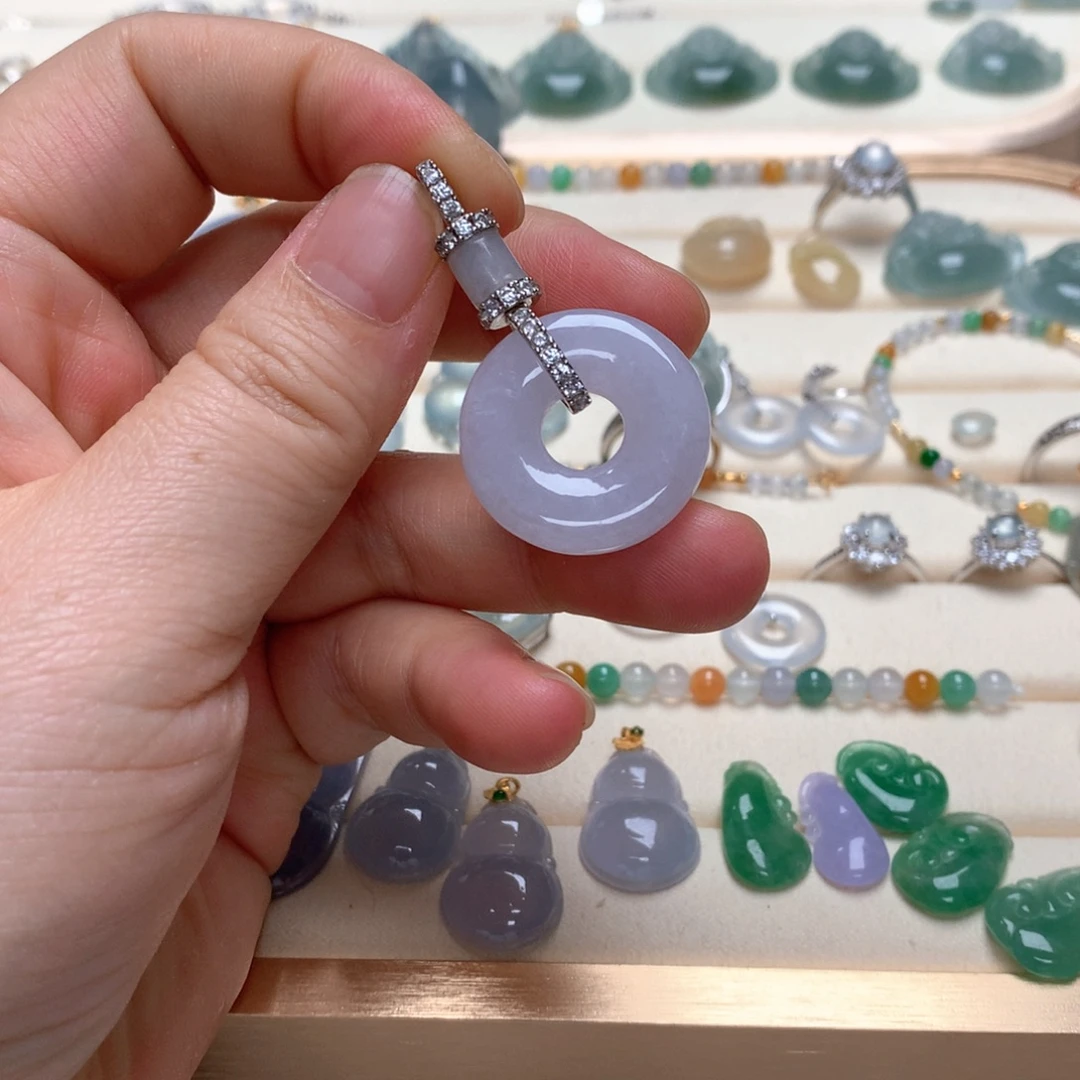 翡翠银S925镶嵌颈饰翡翠子母扣