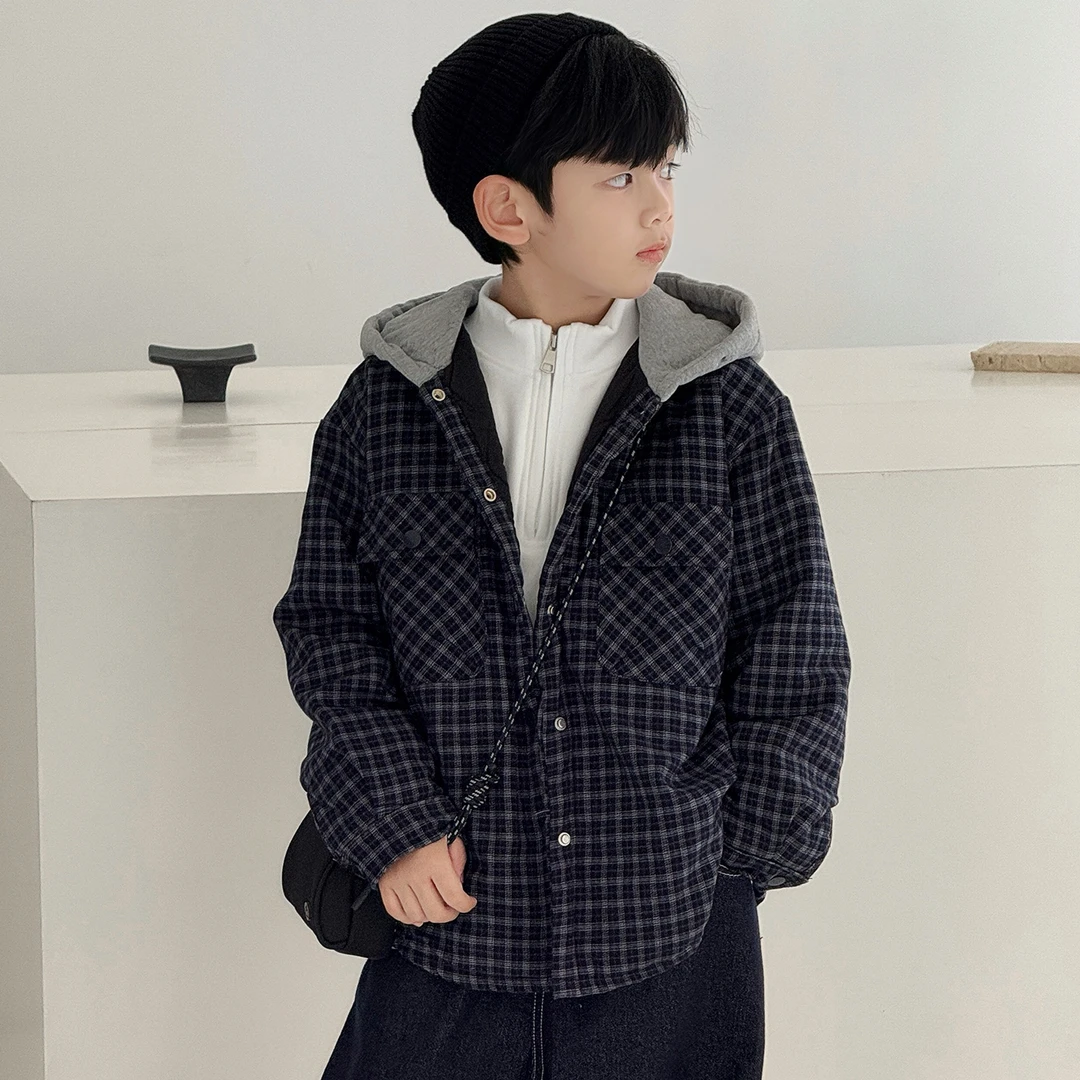 【2025秋冬款上新】男童夹棉外套中大儿童加厚格子男孩百搭洋气上衣
