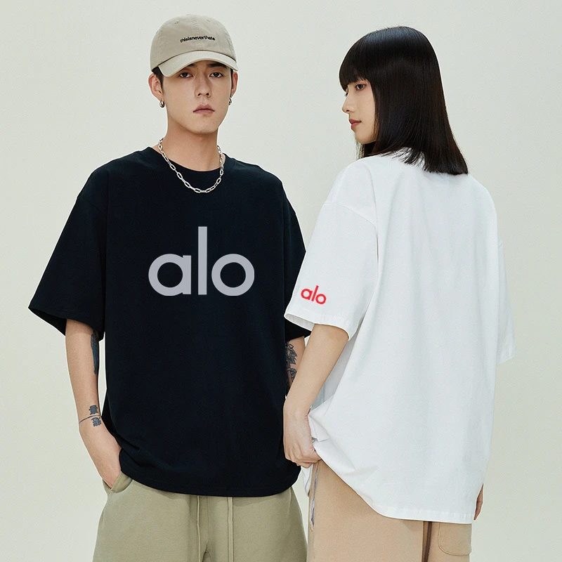 新7A级alo纯棉印花短袖圆领夏季情侣宽松T恤休闲男情侣装百搭大码